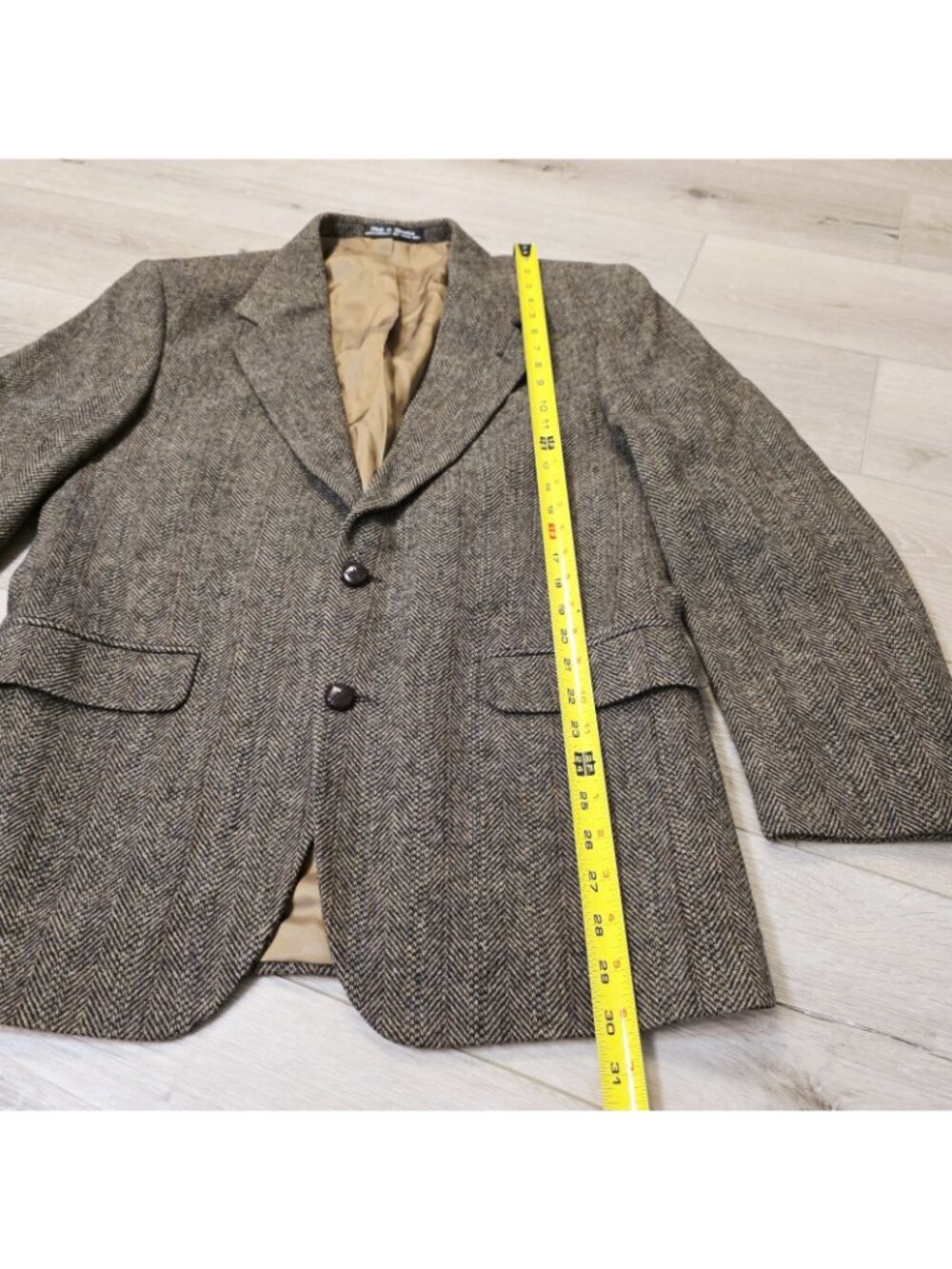 Vtg Deansgate Harris Tweed Style Blazer Jacket Mens Brown 39R Herringbone Wool - Picture 9 of 13